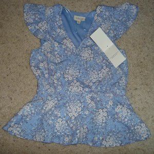 NWT Meraki Light Blue Floral Flutter Sleeve Blouse, Small